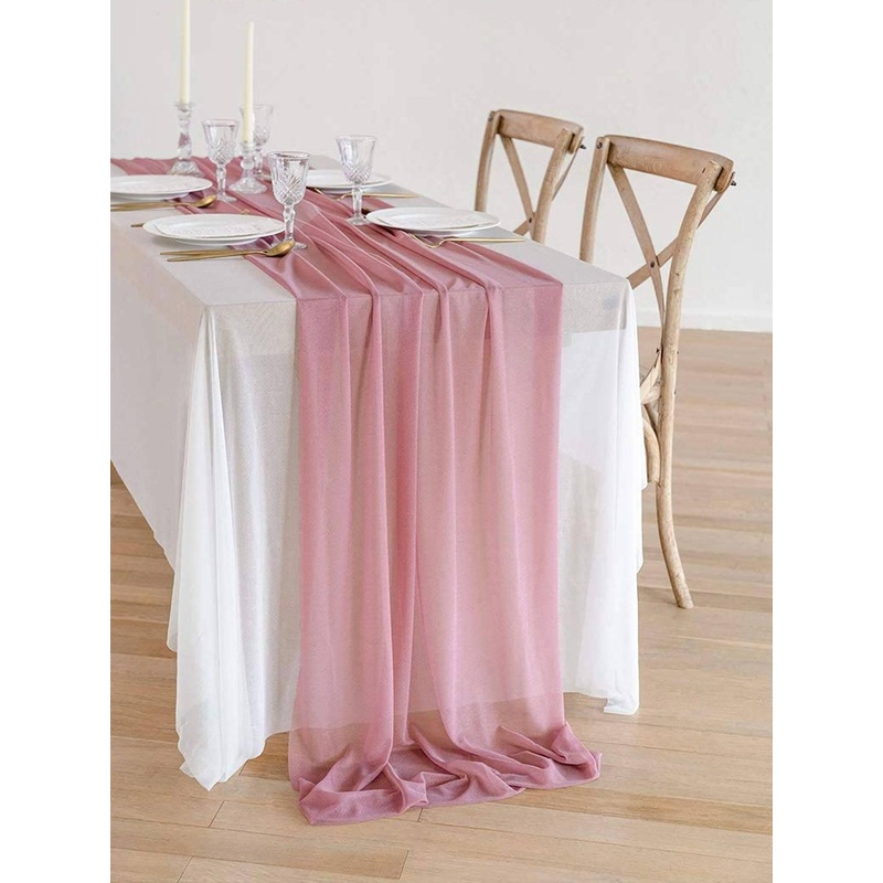 9.8Ft Dusty Rose Sheer Chiffon Table Runner