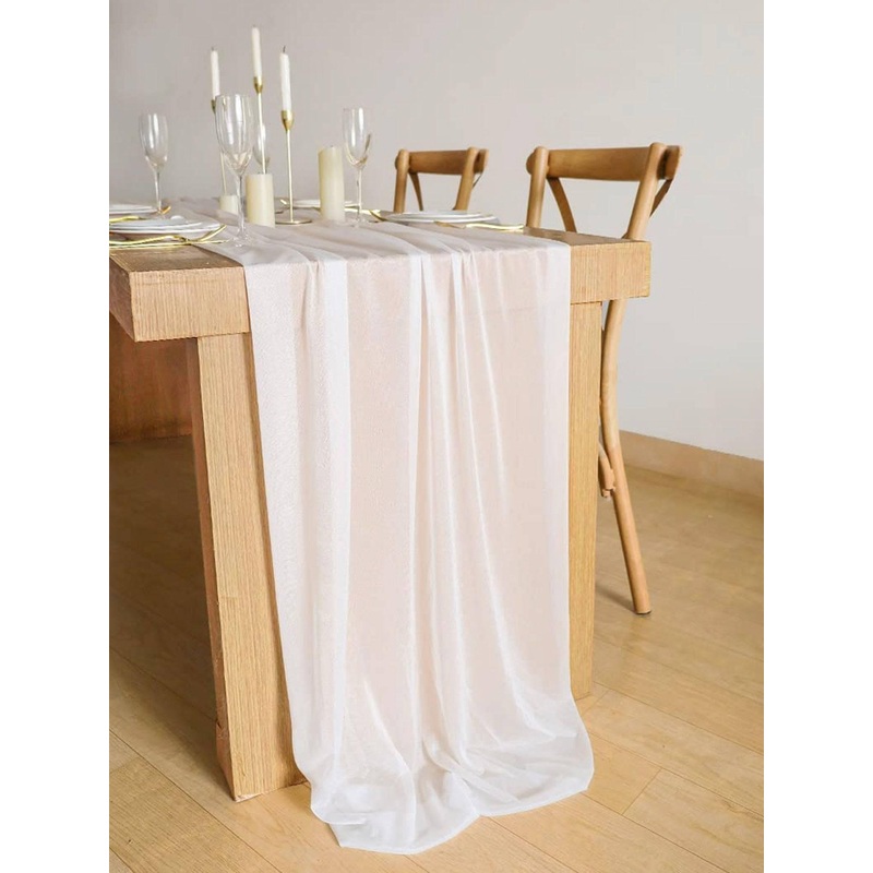 9.8Ft White Sheer Chiffon Table Runner