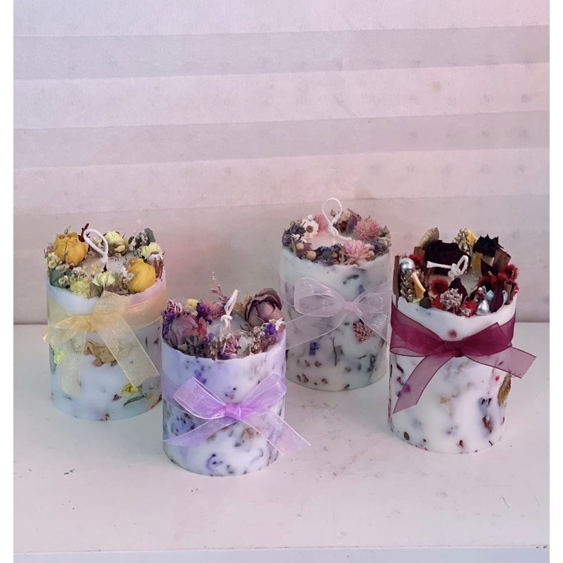 Floral Candle Pillars-Pink – Rose Garden & Purple – Lavender & Red – Strawberry Smoothie & Yellow – Tea Leaf and Jasmine