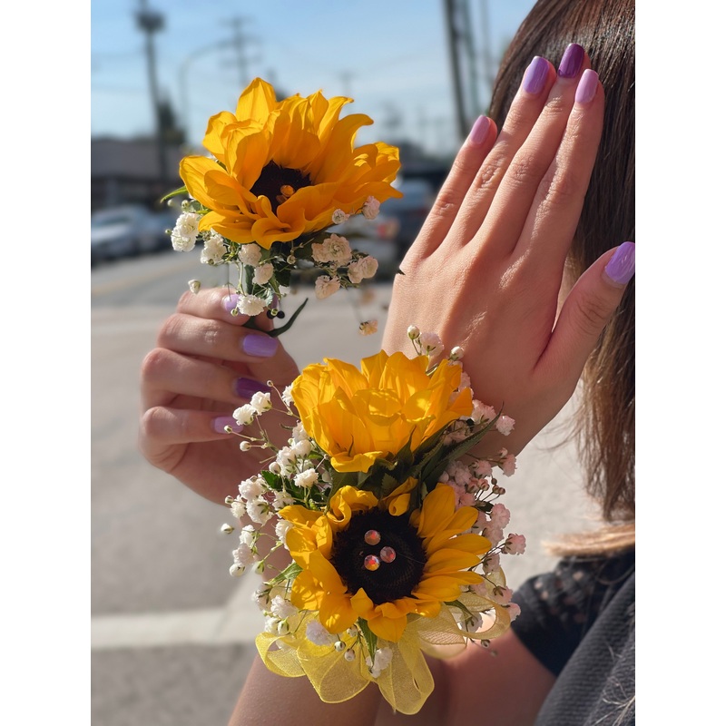 Mini Sunflower Corsage and Boutonniere Set