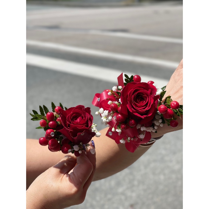 Red Tango Corsage and Boutonniere Set