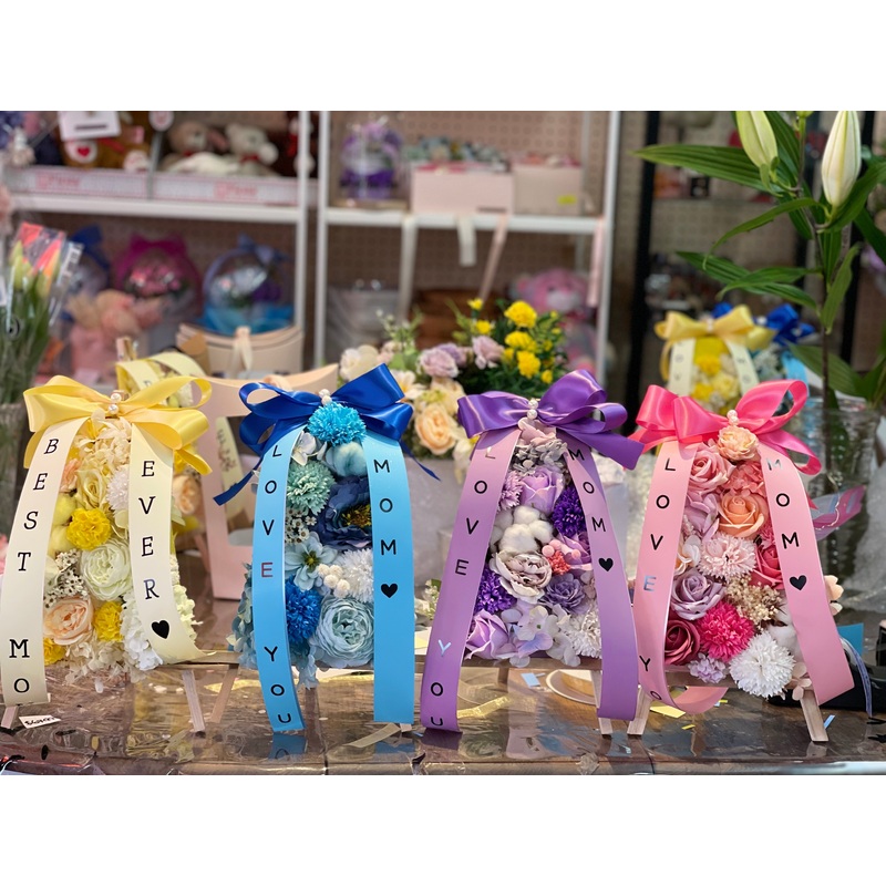 Soap Flower Easel-Pink & Purple & Yellow & Blue