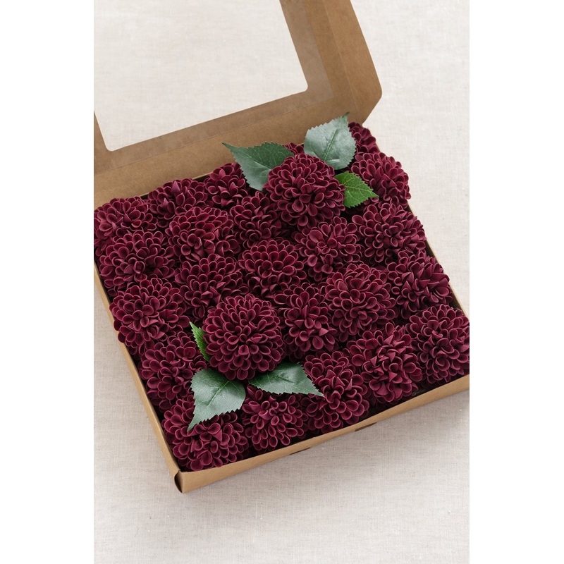 2.5 Foam Dahlia with Stem-White & Ivory & Cream & Burgundy & Dusty Blue & Navy Blue-25pcs