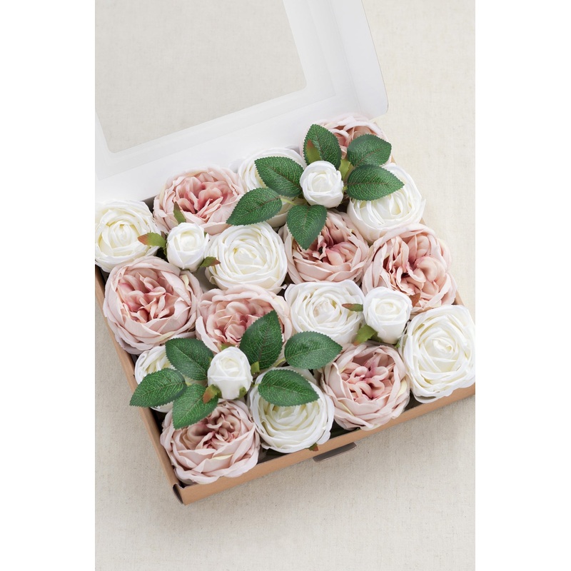 3.5 Silk Austin Rose & 3 Cabbage Rose with Stem