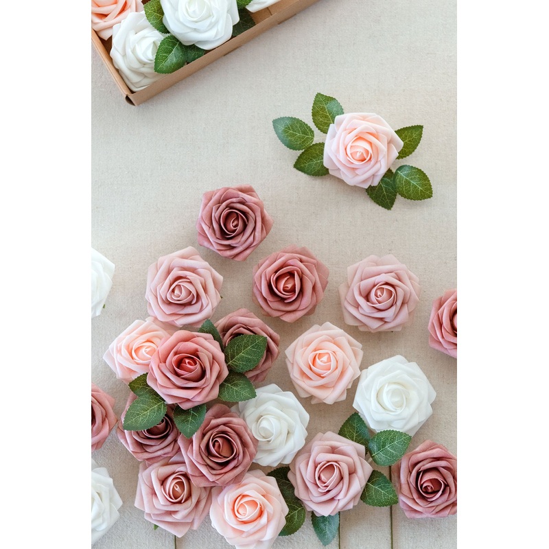 3 Foam Rose with Stem – Dusty Rose & Plum