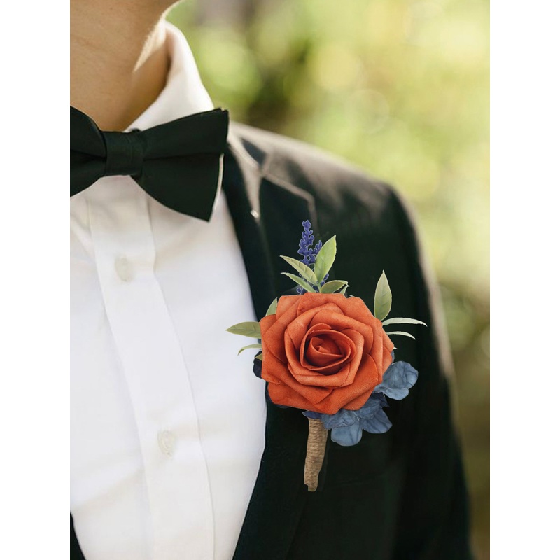 Boutonniere Navy Blue & Burnt Orange