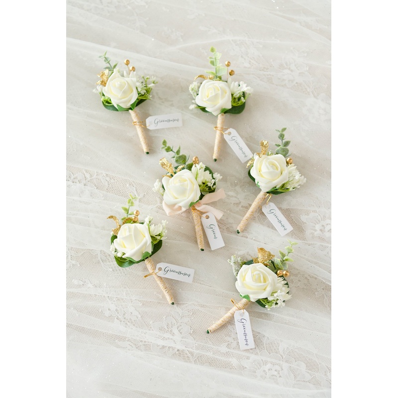 Boutonnieres in Ivory-Ivory (Set of 6) & Ivory (Set of 2)
