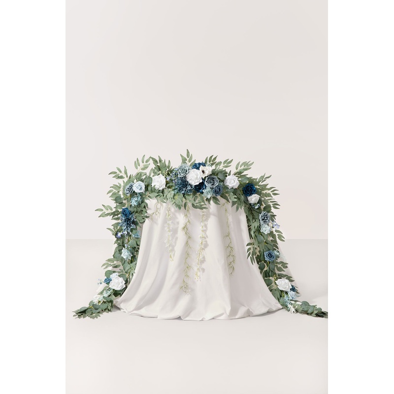 9ft Head Table Flower Garland in Dusty Blue & Navy