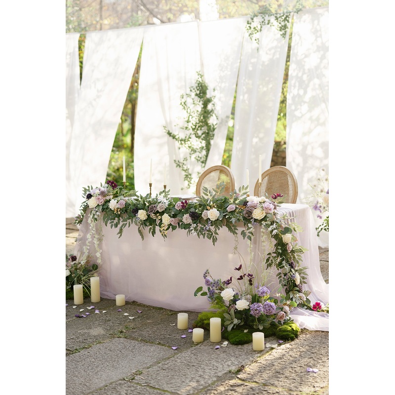 9ft Head Table Flower Garland in Lilac & Gold