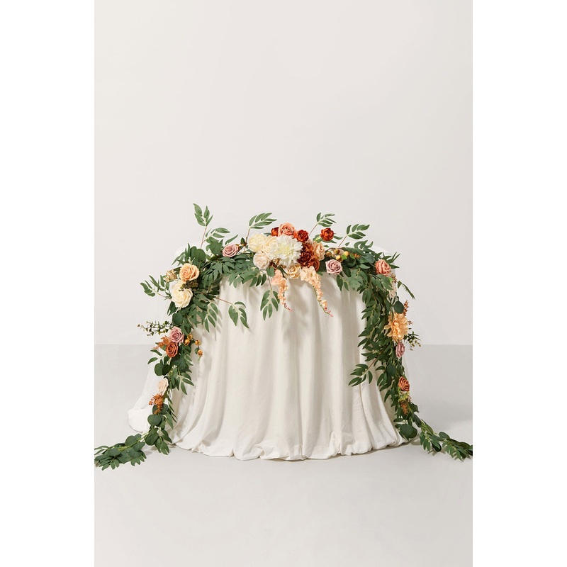 9ft Head Table Flower Garland in Sunset Terracotta