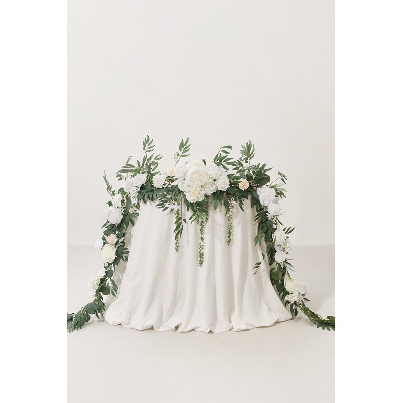 9ft Head Table Flower Garland in White & Sage