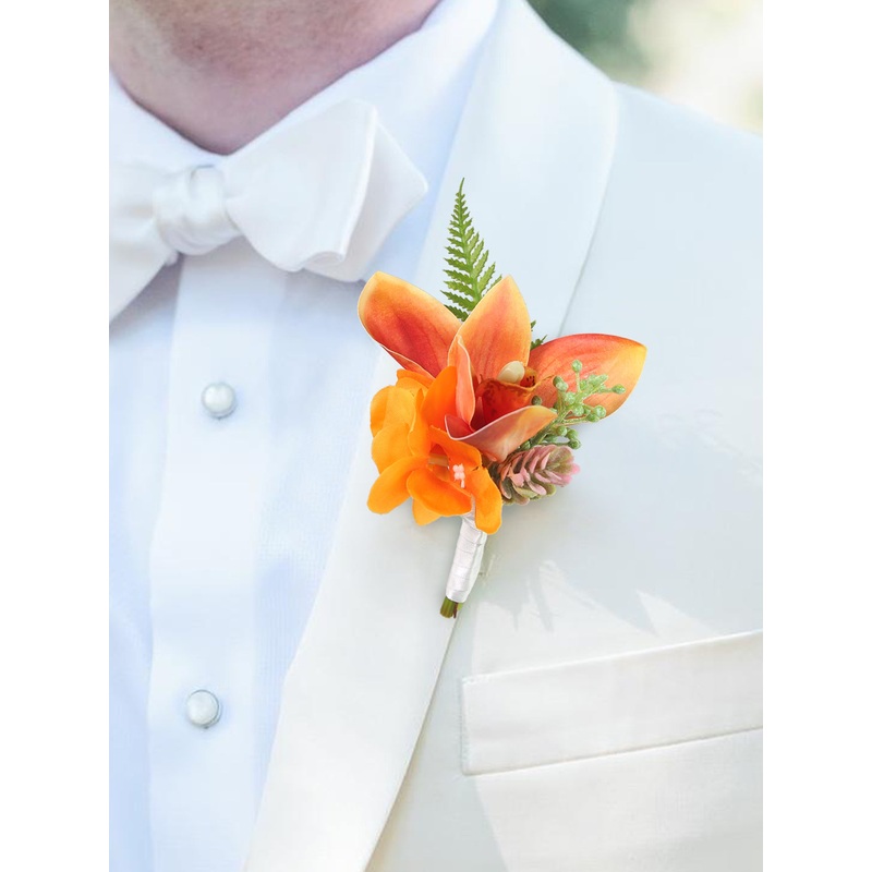 Boutonniere Tropical Orange Orchid