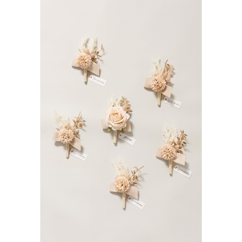 Boutonnieres in White & Beige-White & Beige (Set of 6) & White & Beige (Set of 2) & Groom