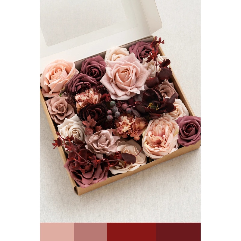 DIY Designer Flower Boxes in Burgundy & Dusty Rose