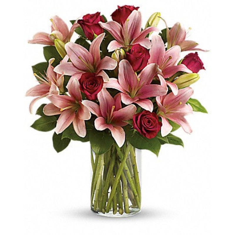 Red Roses & Pink Lilies Arrangement
