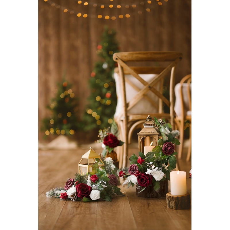 2ft Flower Garlands in Christmas Red & Sparkle