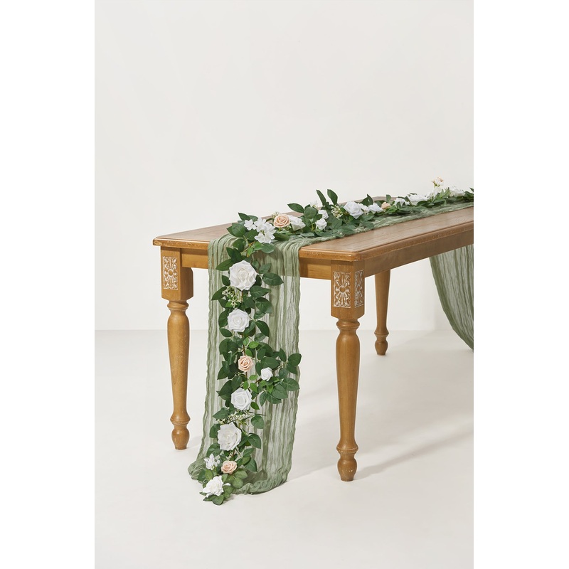 5ft Flower Garland in White & Sage