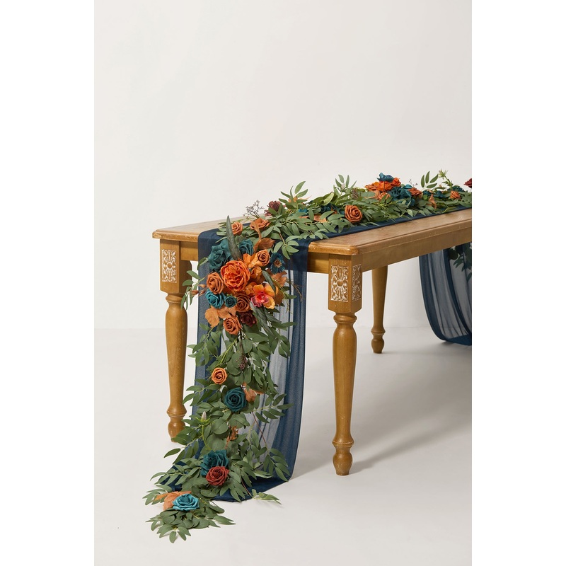 6ft Flower Garland in Dark Teal & Burnt Orange