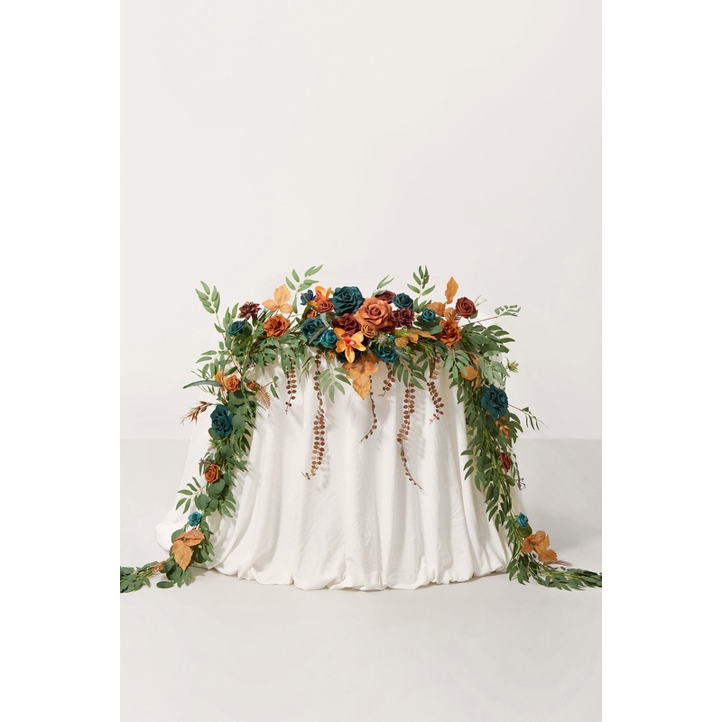 9ft Head Table Flower Garland in Dark Teal & Burnt Orange