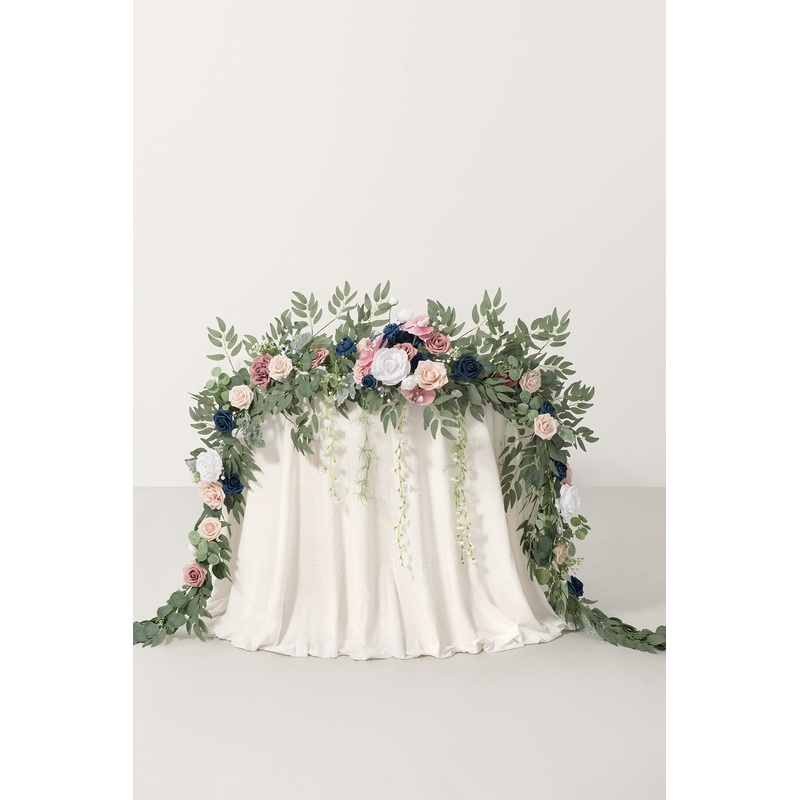 9ft Head Table Flower Garland in Dusty Rose & Navy
