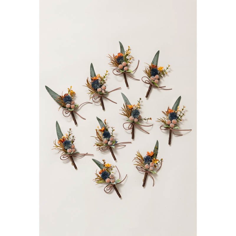 Boutonnieres for Guests in Dark Teal & Burnt Orange | Clearance