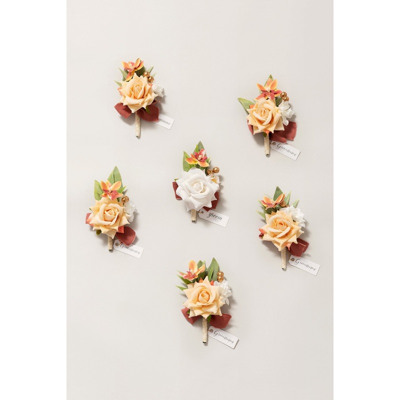 Boutonnieres in Sunset Terracotta