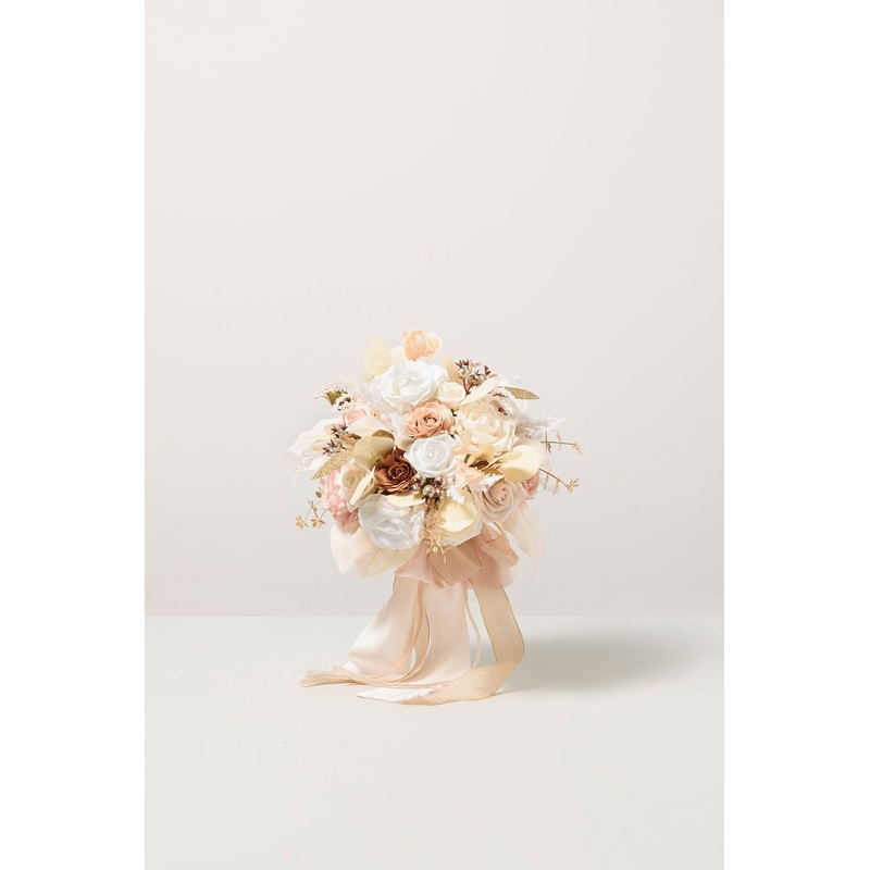 Small Round Bridal Bouquet in White & Beige | Clearance