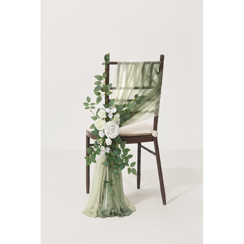 Wedding Aisle Chair Flower Decoration in White & Sage
