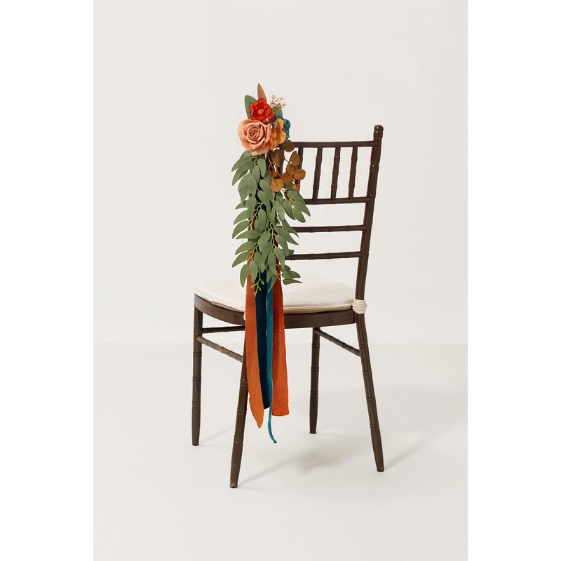 Wedding Aisle Decoration Pew Flowers in Dark Teal & Burnt Orange