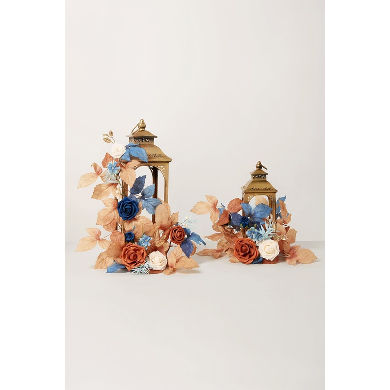 2ft Flower Garlands in Russet Orange & Denim Blue