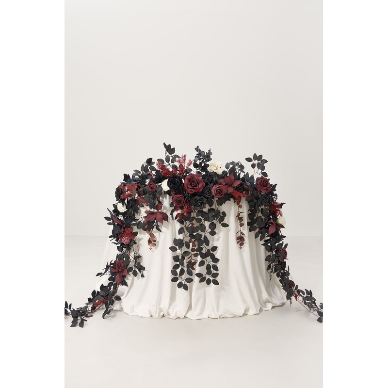 9ft Head Table Flower Garland in Moody Burgundy & Black