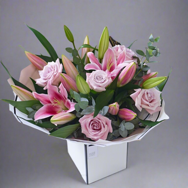 Beautifully Simple Rose & Lily Bouquet Pink