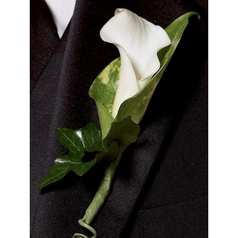 Chic White Calla Lily Buttonhole