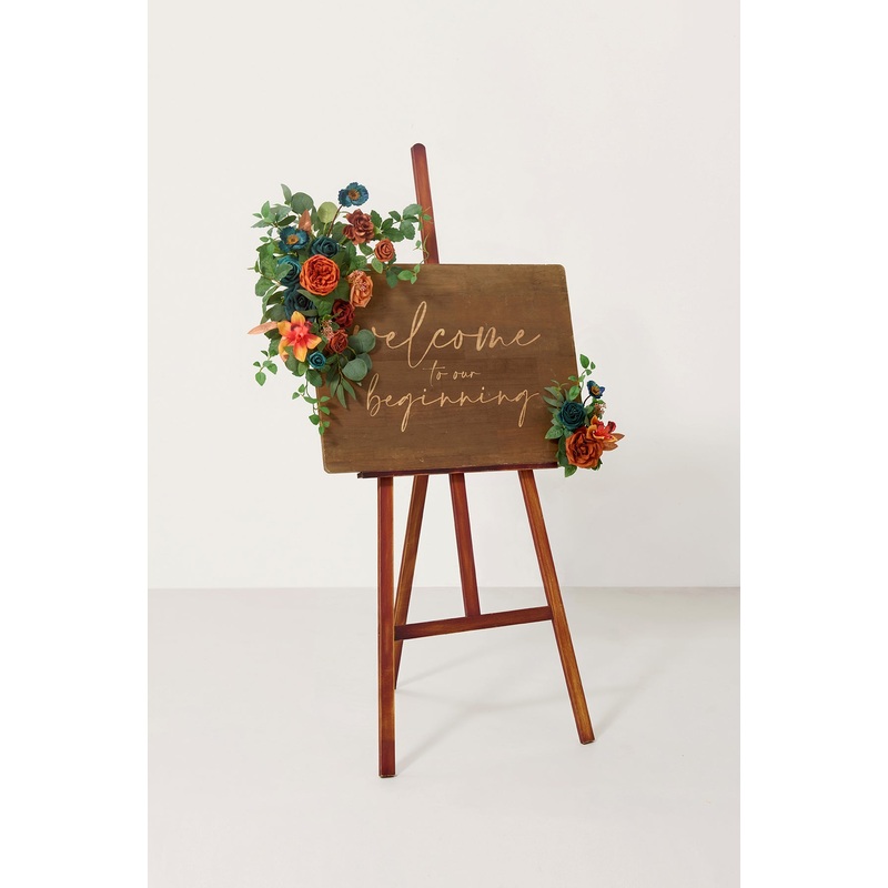 Combo Set Flower Sign Decor in Dark Teal & Burnt Orange | Clearance