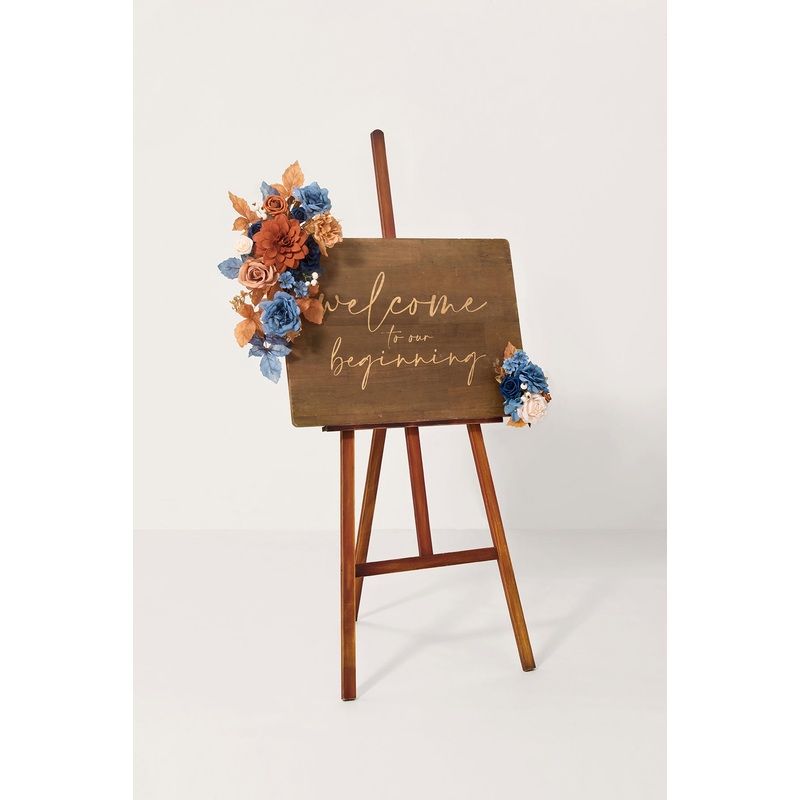 Combo Set Flower Sign Decor in Russet Orange & Denim Blue