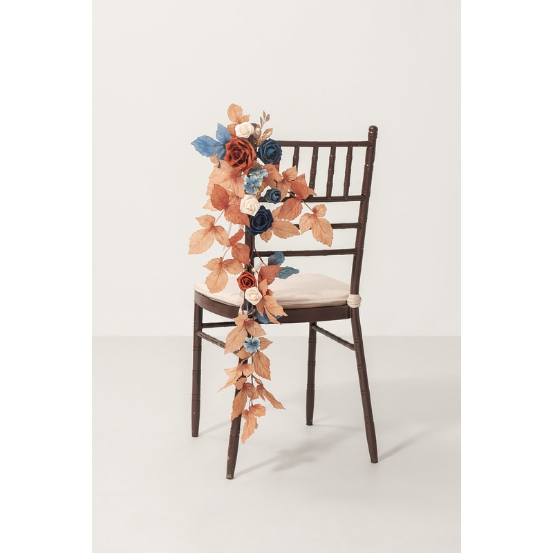 Wedding Hanging Chair Back Decoration in Russet Orange & Denim Blue