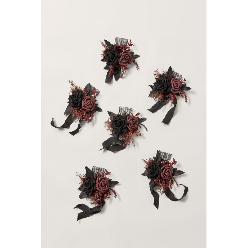 Wrist Corsages in Moody Burgundy & Black