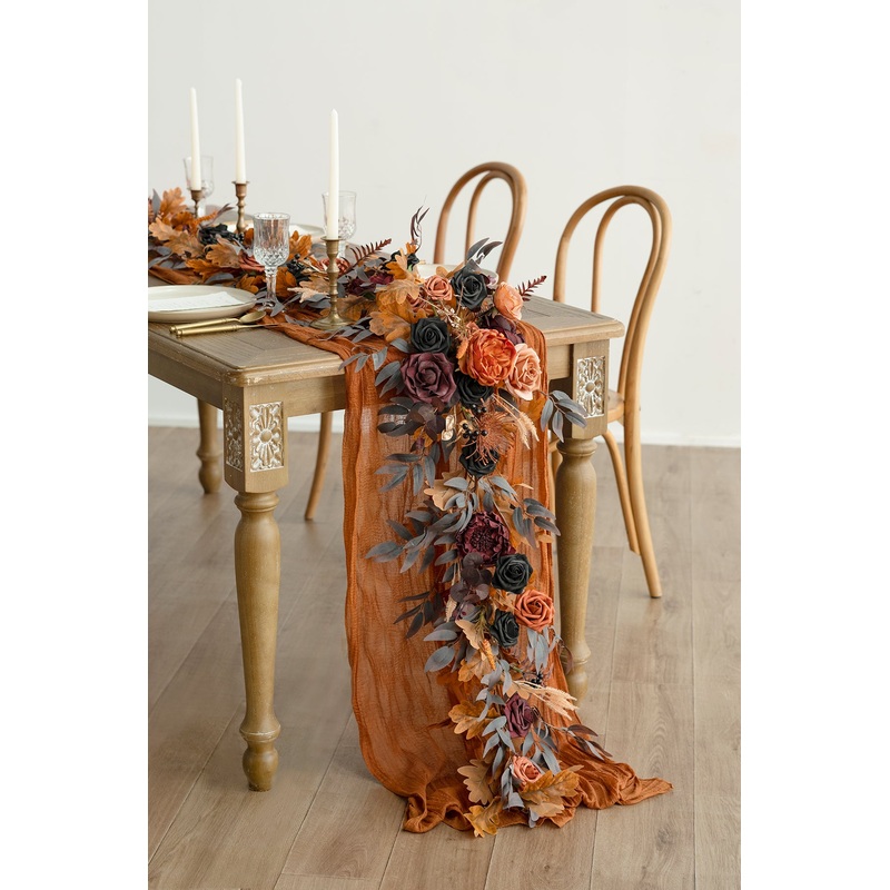 6ft Flower Garland in Black & Pumpkin Orange
