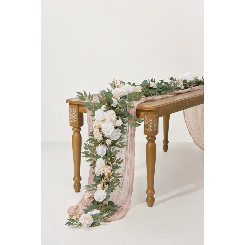 6ft Flower Garland in White & Beige