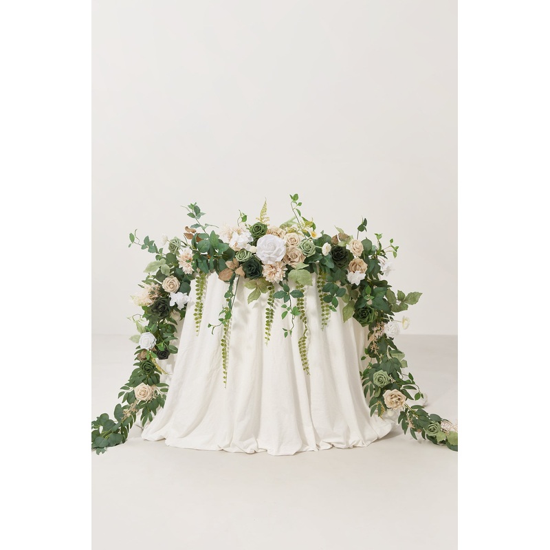 9ft Head Table Flower Garland in Emerald & Tawny Beige