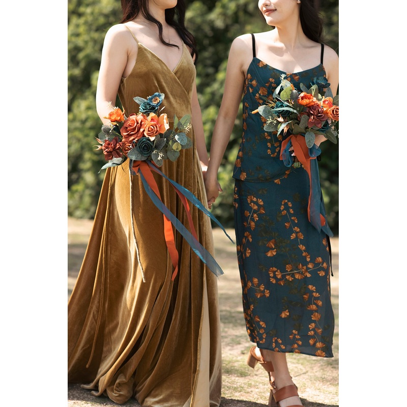 Additional Flower Decorations in Dark Teal & Burnt Orange