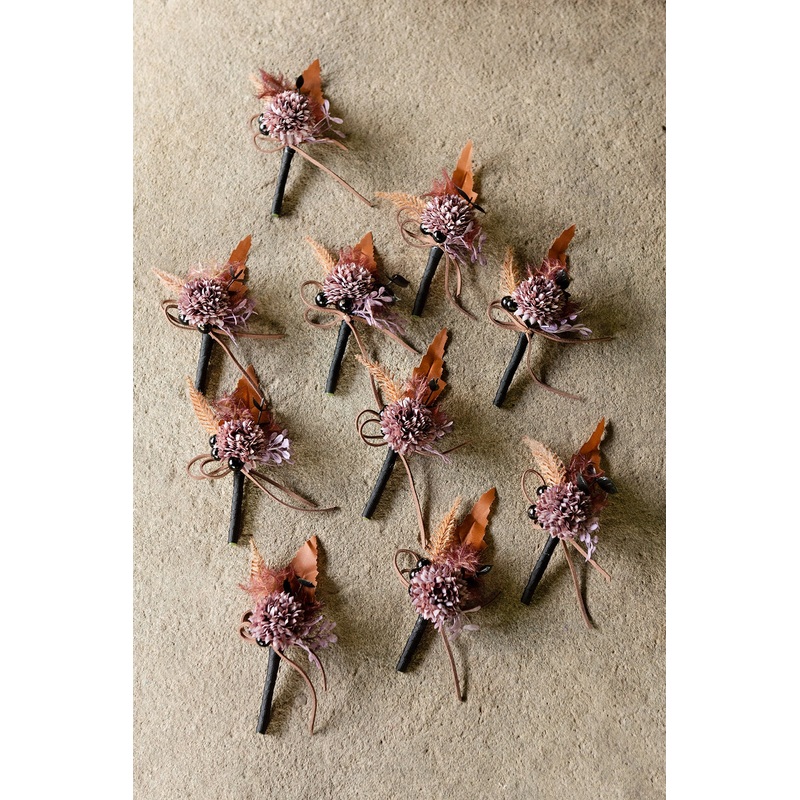 Boutonnieres for Guests in Twilight Purple & Harvest Orange | Clearance