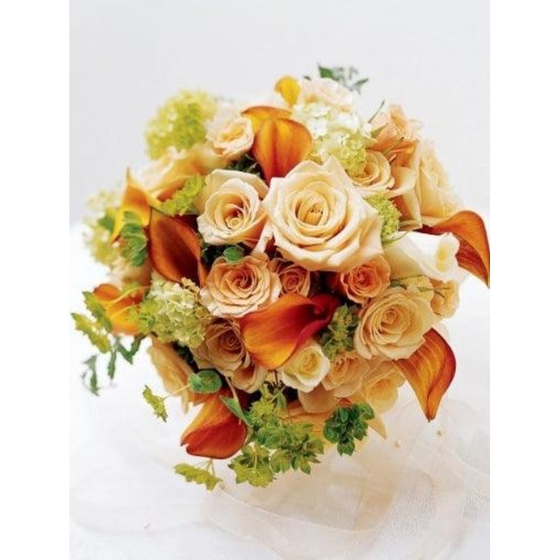 Sweet Peach Rose & Calla Lily Bridal Bouquet