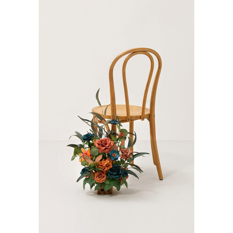 Wedding Aisle Runner Flower Arrangements in Dark Teal & Burnt Orange