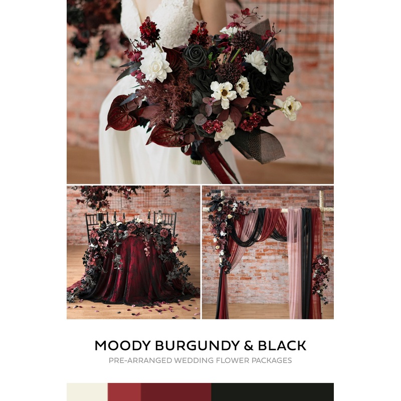 Wedding Flower Packages in Moody Burgundy & Black