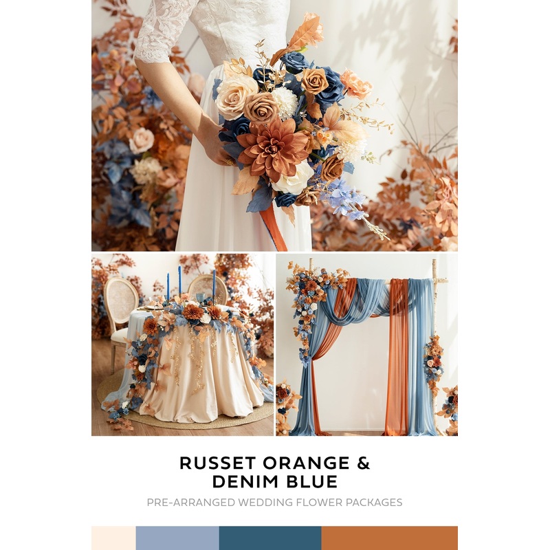 Wedding Flower Packages in Russet Orange & Denim Blue