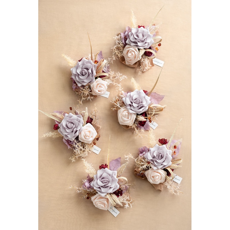 Wrist Corsages in Lavender Aster & Burnt Orange | Clearance