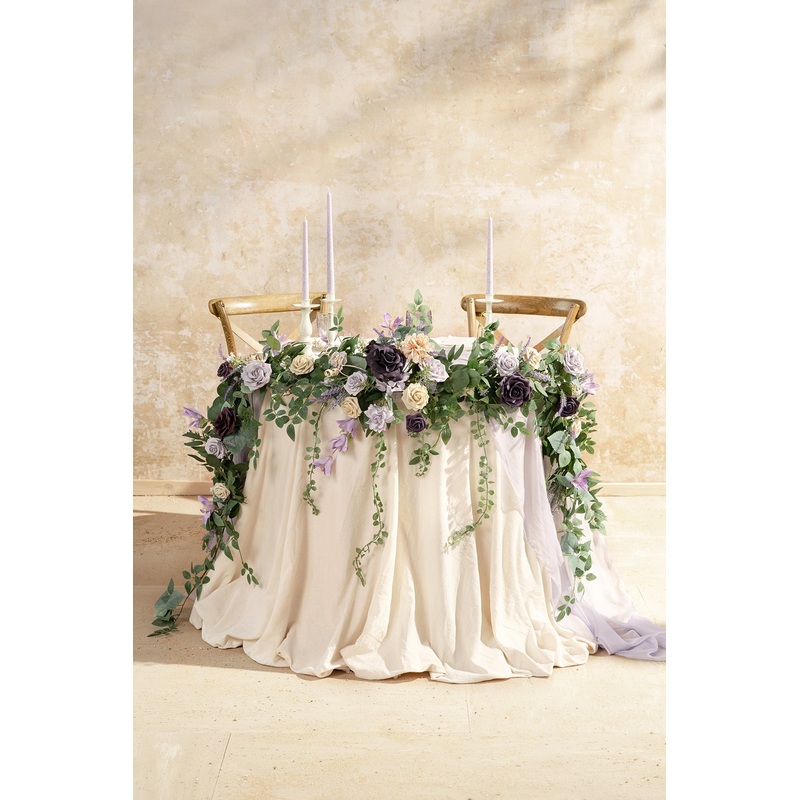 9ft Head Table Flower Garland in French Lavender & Plum