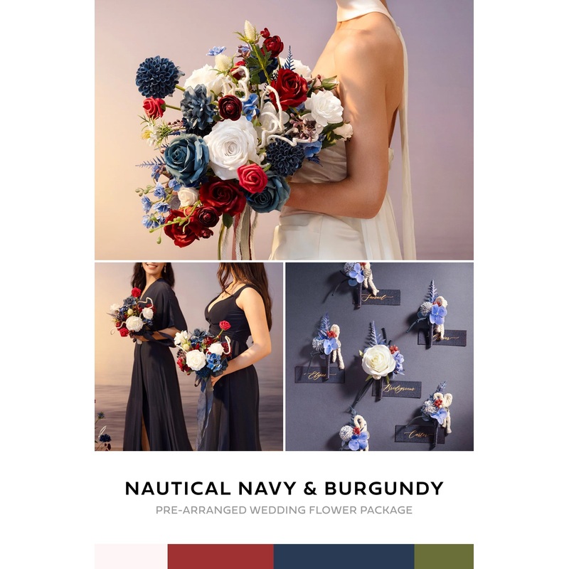 Bridal Flower Package in Nautical Navy & Burgundy
