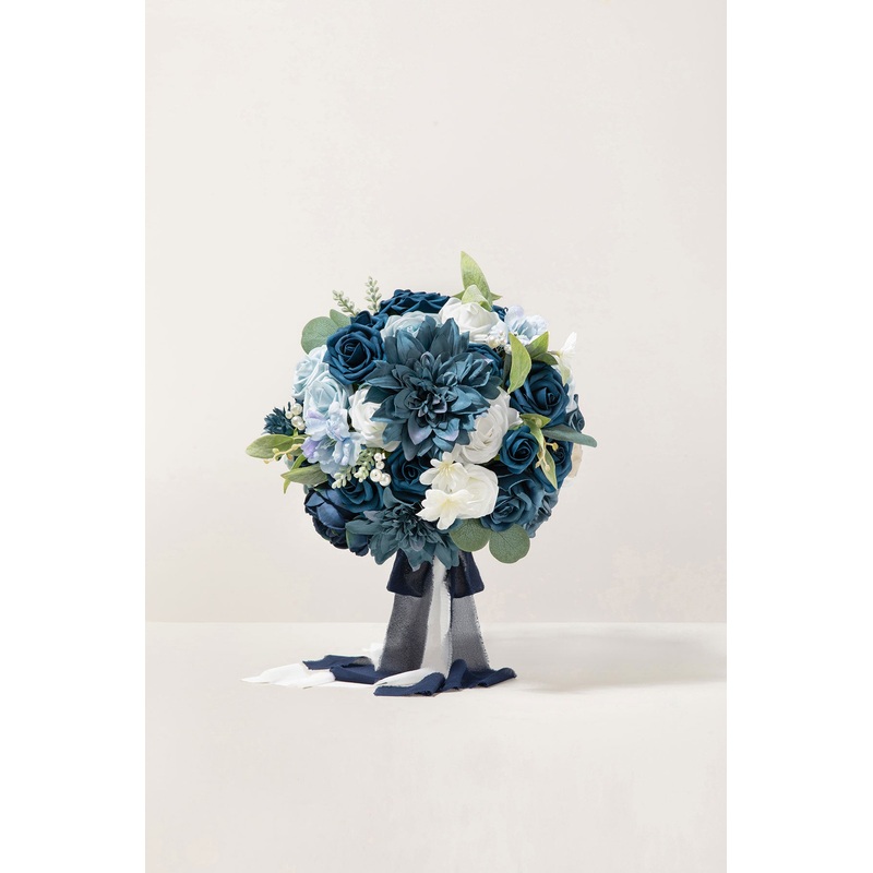 Small Round Bridal Bouquet in Dusty Blue & Navy